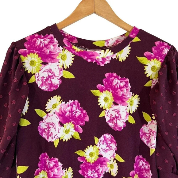 LuLaRoe NWT Moriella Floral Blouse XL Swiss Dot 3/4 Sleeves Bright Colorful Top - Picture 3 of 7